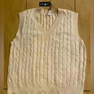 Women's knit vest cream stretchy v neck quality acrylic XL NEW